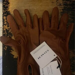 Coach Tan Leather Touchscreen Gloves